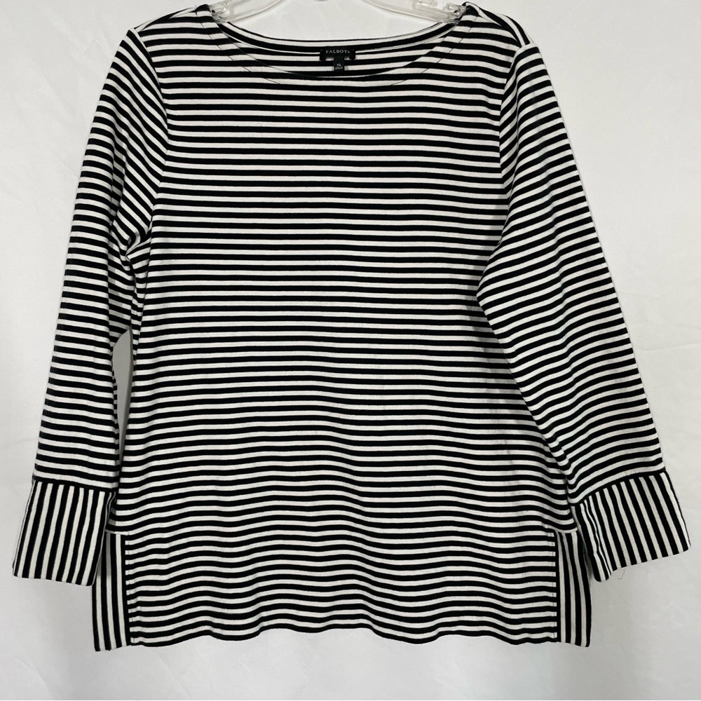 Talbots Black & White Striped Blouse Women’s Size XL
